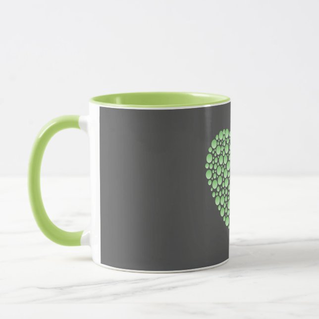 Green Gradient Heart Circles – Dark Grey Minimal  Mug (Left)