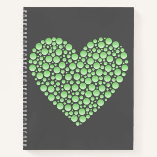Green Gradient Heart Circles – Dark Grey Minimal  Notebook