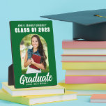 Green Graduate Modern Arch Graduation Photo Plaque<br><div class="desc">This modern green and white custom senior graduate photo plaque features your high school or college name for the class of 2025. Customise with your name under the chic,  bold handwritten script and trendy arch for great personalised graduation party decor.</div>