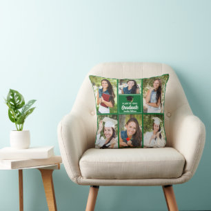Green Graduate Photo Collage Custom Graduation Cushion