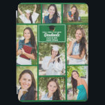 Green Graduate Photo Collage Cute 2024 Graduation iPad Air Cover<br><div class="desc">This modern green senior graduate photo collage notebook features your favourite 9 student photographs. This graduation design features classy white typography of your high school or college name for the class of 2024. Customise this keepsake gift with your graduating year below the black grad cap. It features 2 horizontal pictures,...</div>