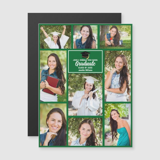 Green Graduate Photo Collage Graduation Magnet (Front/Back)
