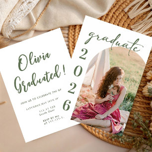 Green graduate photo Graduation Party Class 26 Invitation