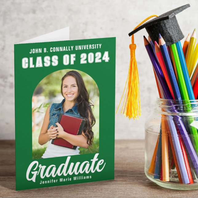 Green Graduate Photo Modern Arch Folded Graduation Announcement (Creator Uploaded)