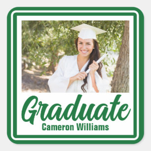 Green Graduate Photo Personalised Graduation Square Sticker