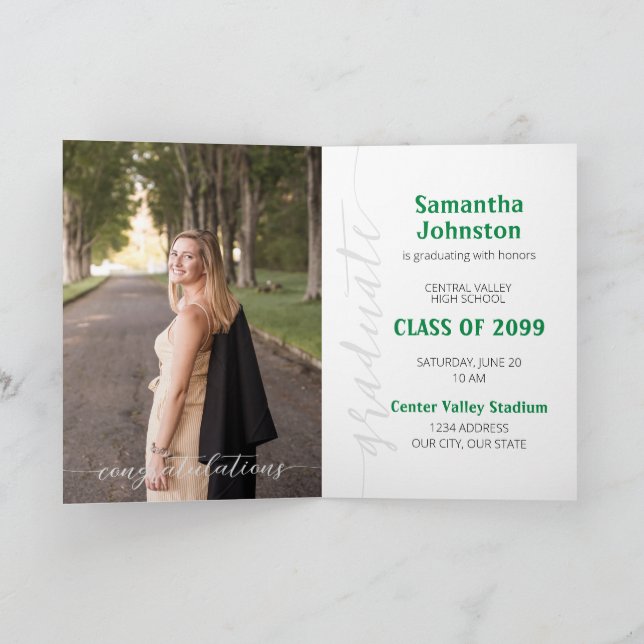 Green Graduate Script Modern Photo Invitation (Inside)