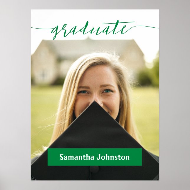 Green Graduate Script Modern Photo Poster (Front)