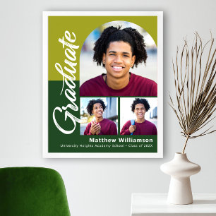 Green Graduation 3 Photo Bold Arch Script Modern Poster