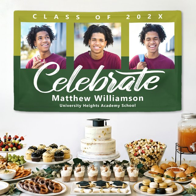Green Graduation 3 Photo Bold Script Modern Simple Banner (Creator Uploaded)