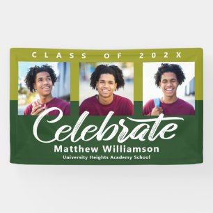 Green Graduation 3 Photo Bold Script Modern Simple Banner