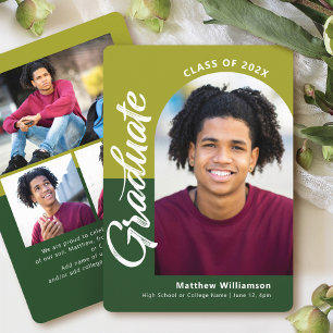 Green Graduation 4 Photo Bold Arch Script Modern Announcement