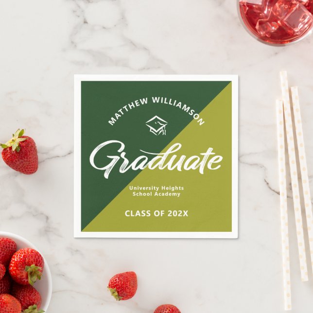 Green Graduation Bold Retro Script Cap Icon Simple Napkin (Insitu)