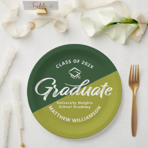 Green Graduation Bold Retro Script Cap Icon Simple Paper Plate