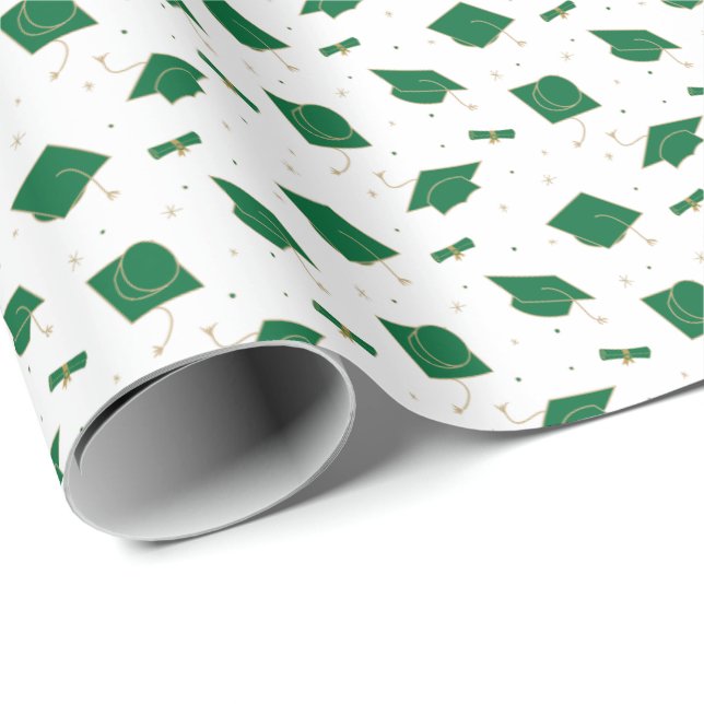 Green Graduation Cap Toss Wrapping Paper (Roll Corner)