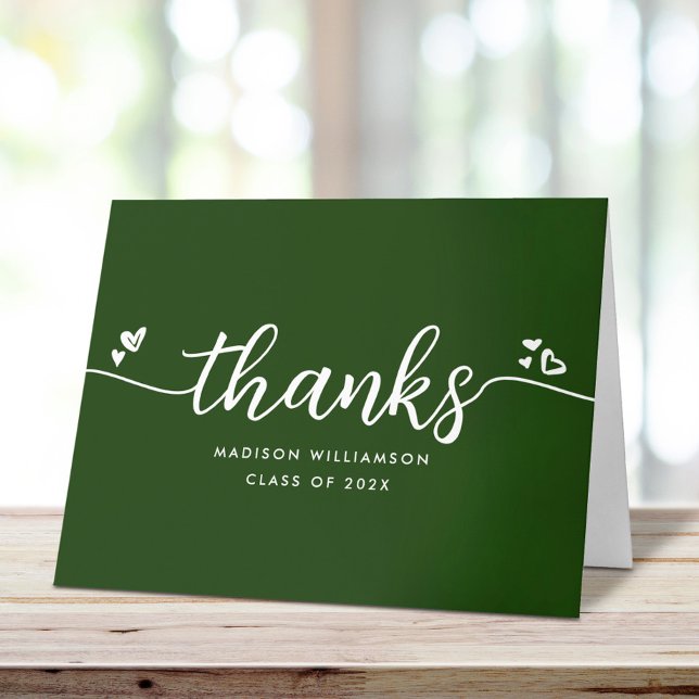 Green Graduation Chic Modern Elegant Script Hearts Thank You Card (Creator Uploaded)