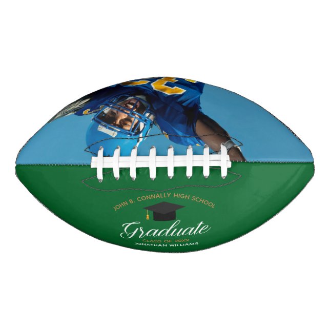Green Graduation Custom High School Graduate Photo Football (Front)