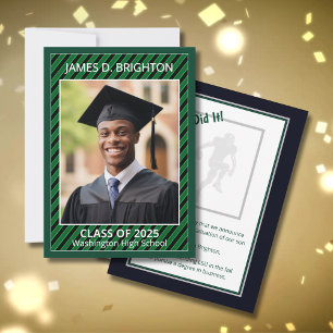 Green Graduation Football theme Photo Announcement