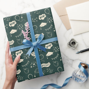 Green Graduation Hand Drawn Scribble Pattern Wrapping Paper