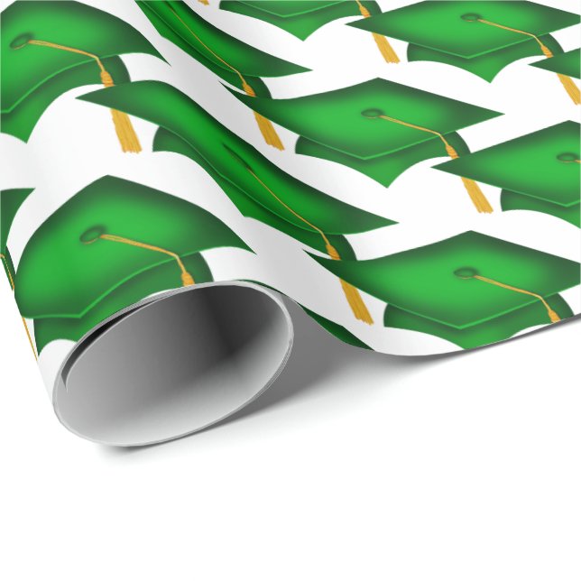 green graduation hats with gold tassel wrapping paper (Roll Corner)