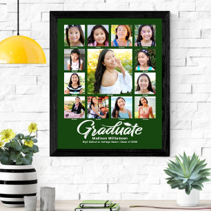 Green Graduation K–12 Photo Collage Script Modern Poster