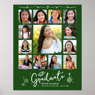 Green Graduation K–12 Photo Collage White Doodles Poster