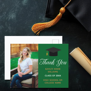 Green Graduation Photo 2025 Graduate Thank You Postcard
