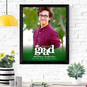 Green Graduation Photo Bold Typography Minimalist Poster