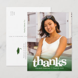 Green graduation photo bold typography thank you postcard
