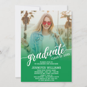 Green Graduation Photo Grad Graduate Party Invitation