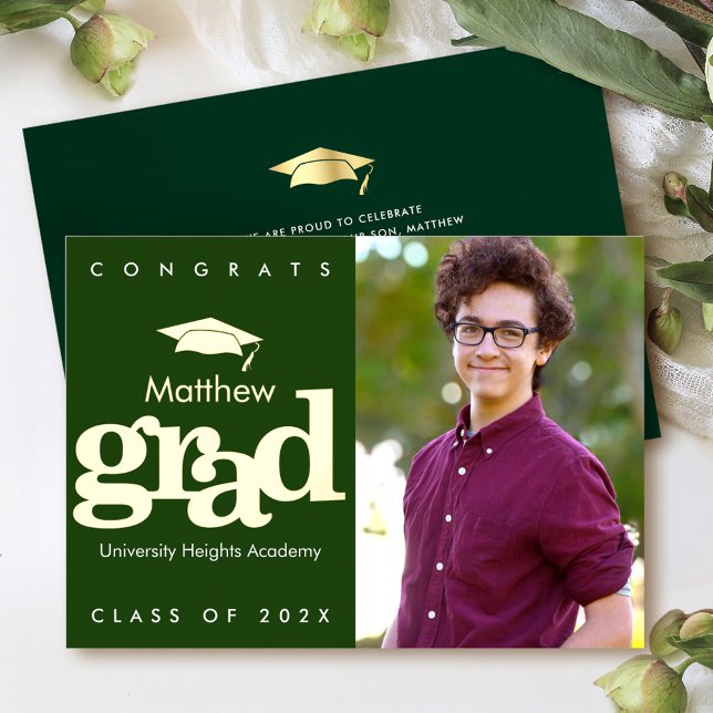 Green graduation photo modern bold cap real gold  (Creator Uploaded)