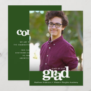 Green graduation photo modern bold typography announcement