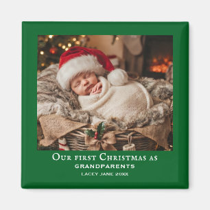 Green Grandparents First Christmas Baby Photo  Magnet