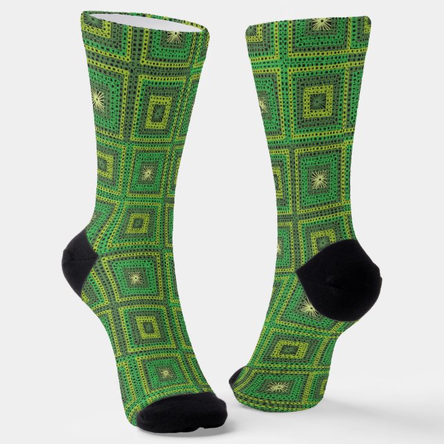 Green Granny Square Pattern Socks (Angled)