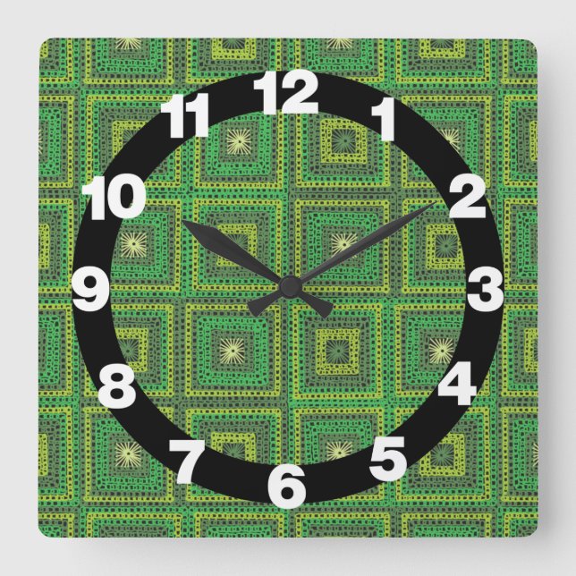 Green Granny Square Pattern Wall Clock (Front)