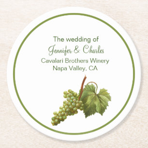 Green Grape Cluster Winery Wedding Round Paper Coaster