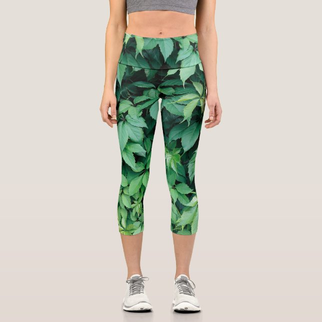 Green Grape Leaves Capri Leggings (Front)