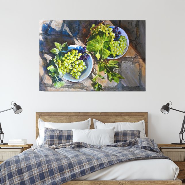 Green Grape Still Life Painting Canvas Print (Insitu(Bedroom))