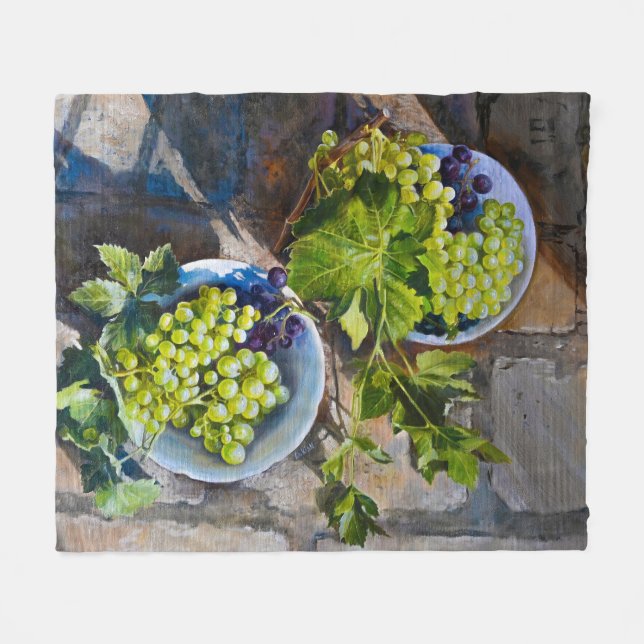 Green Grape Still Life Painting Fleece Blanket (Front (Horizontal))