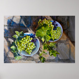 Green Grape Still Life Painting Poster