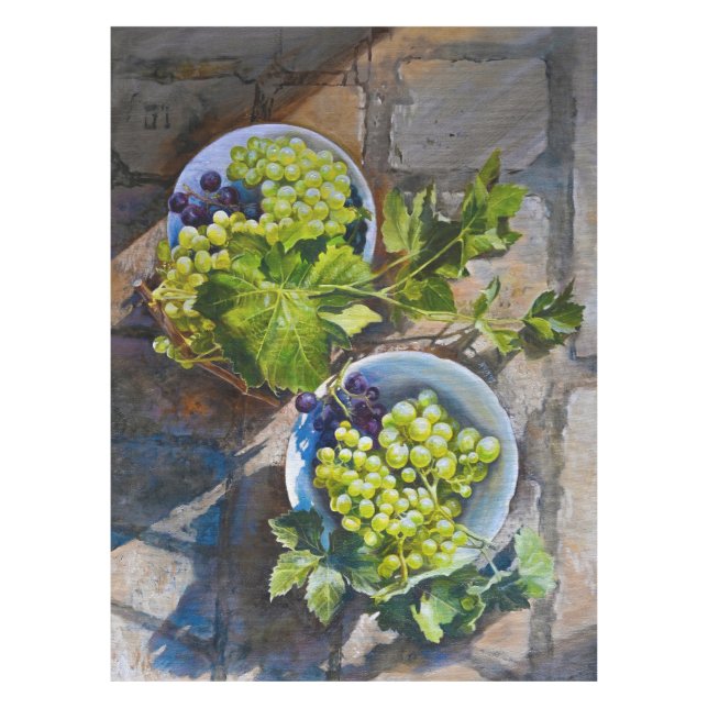 Green Grape Still Life Painting Tablecloth (Front)