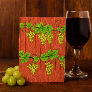 Green Grape Vine Pattern on Rustic Wood Invitation