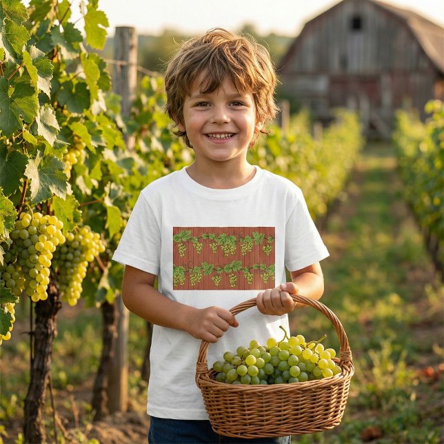 Green Grape Vine Pattern on Rustic Wood T-Shirt (Creator Uploaded)