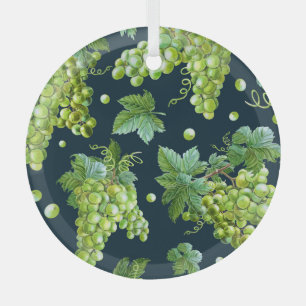 Green Grape: Watercolor Dark Pattern Glass Tree Decoration