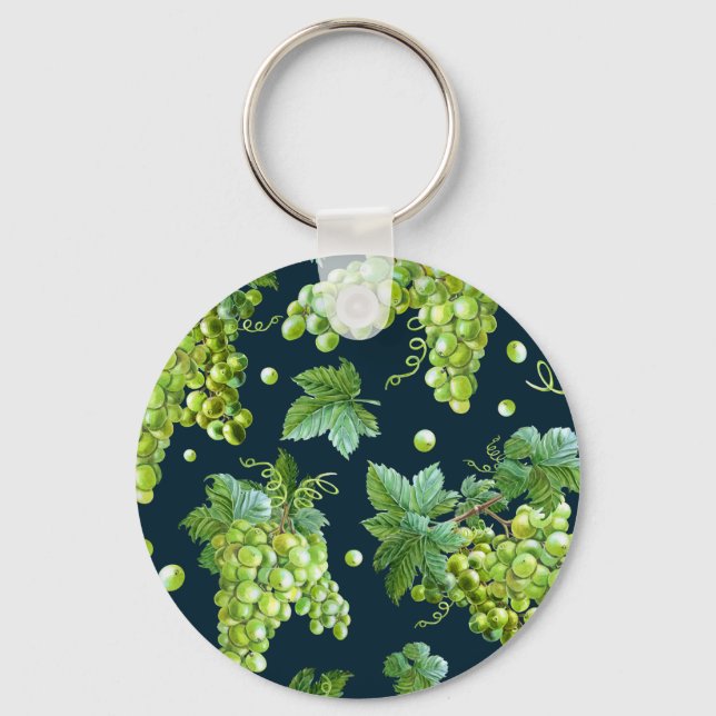 Green Grape: Watercolor Dark Pattern Key Ring (Front)