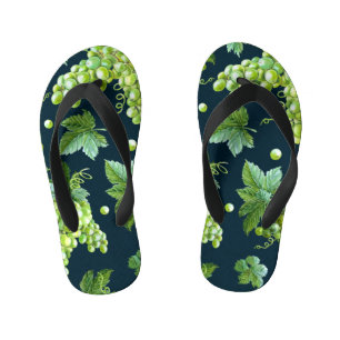 Green Grape: Watercolor Dark Pattern Kid's Jandals