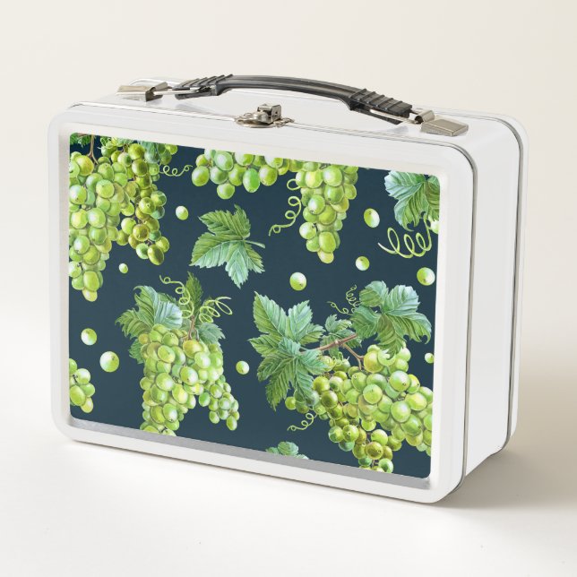 Green Grape: Watercolor Dark Pattern Metal Lunch Box (Front)