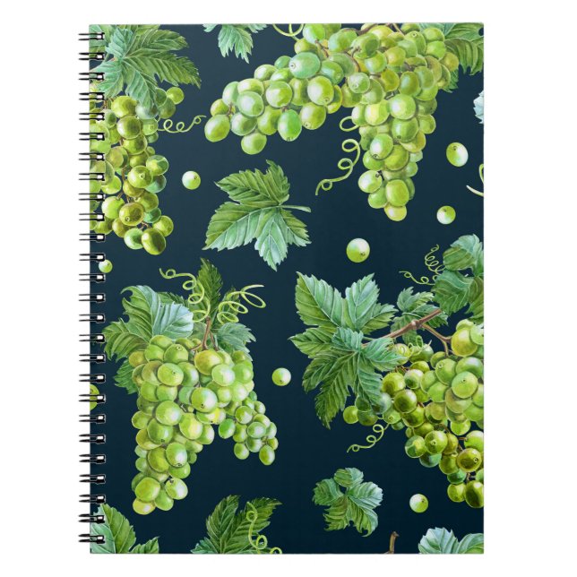 Green Grape: Watercolor Dark Pattern Notebook (Front)