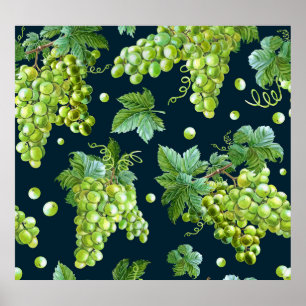 Green Grape: Watercolor Dark Pattern Poster