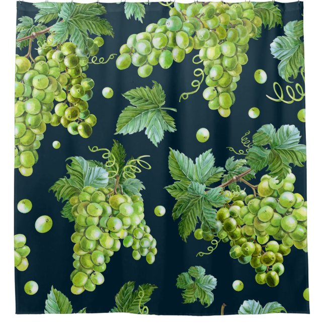 Green Grape: Watercolor Dark Pattern Shower Curtain (Front)