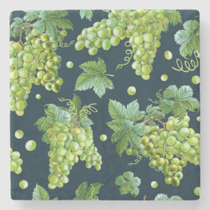 Green Grape: Watercolor Dark Pattern Stone Coaster
